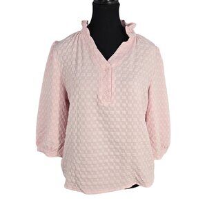 NWT | EGOCKAL Light Pink Checkered Textured Blouse | Balloon Sleeve | M